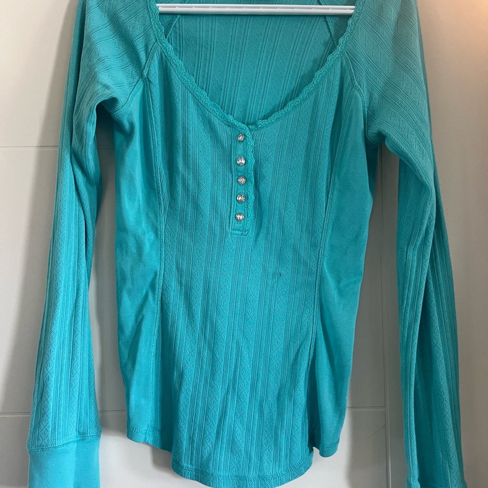 Guess Green Fitted Long Sleeve Blouse